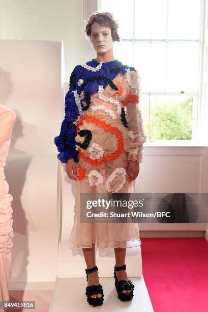 Models showcase designs at the minki presentation during London Fashion Week September 2017 on September 19, 2017 in London, England.