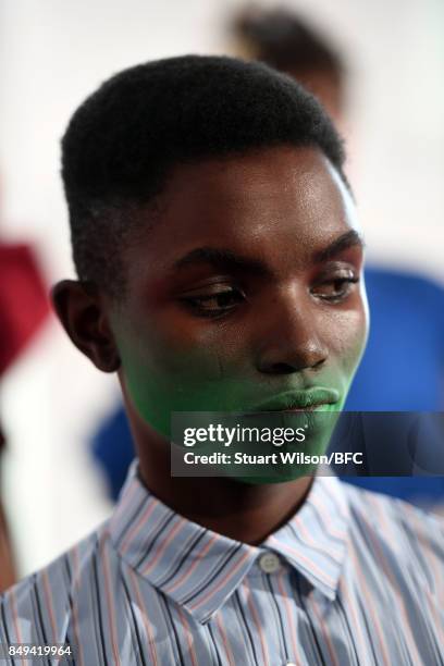 Models showcase designs at the minki presentation during London Fashion Week September 2017 on September 19, 2017 in London, England.