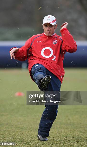 Brian Smith, the England backs coach pictured during the England training session held at Pennyhill Park Hotel on February 19th, 2009 in Bagshot,...