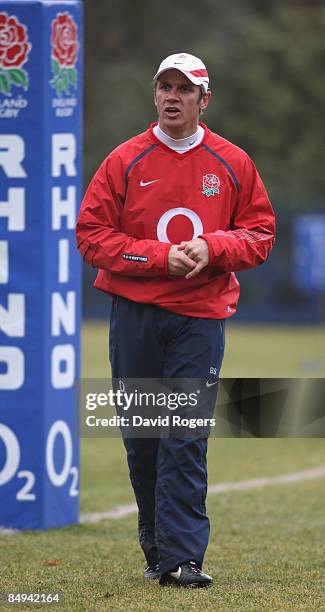 Brian Smith, the England backs coach pictured during the England training session held at Pennyhill Park Hotel on February 19th, 2009 in Bagshot,...