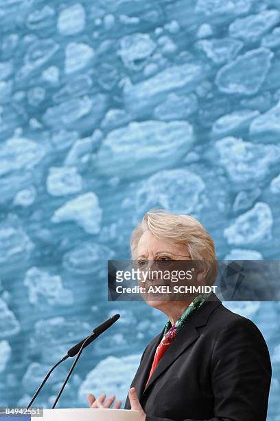 German Education and Research Minister Annette Schavan gives a speech as behind her is displayed a picture from Antarctica during the inauguration of...
