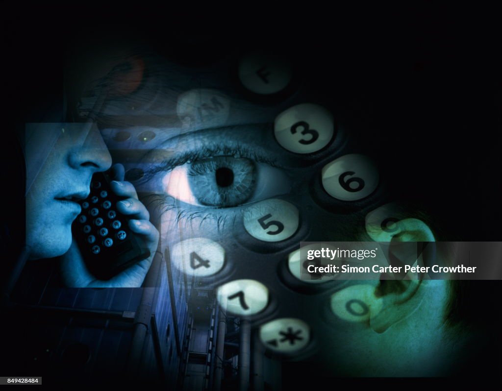 Keypad, eye, ear and person using mobile phone