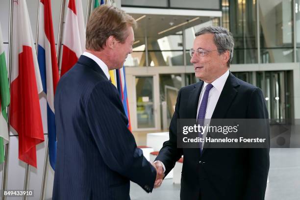 His Royal Highness Grand Duke Henri of Luxembourg meets with ECB President Mario Draghi on September 19, 2017 in Frankfurt am Main, Germany.