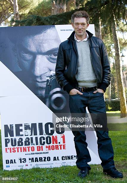 Actor Vincent Cassel attends a photocall for the movie "Death Instinct" Part 1 on February 20, 2009 in Rome, Italy.This is the first part of a movie...