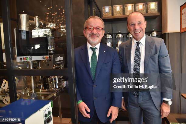 Roberto Maroni and Giuseppe Lavazza attend the Lavazza Official Opening on September 19, 2017 in Milan, Italy.