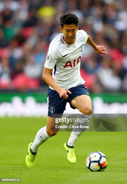 Heung-Min Son of Tottenham Hotspur during the Premier League match between Tottenham Hotspur and Swansea City at Wembley Stadium on September 16,...