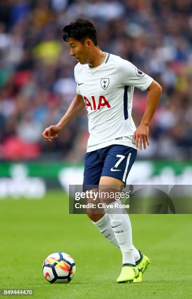 Heung-Min Son of Tottenham Hotspur during the Premier League match between Tottenham Hotspur and Swansea City at Wembley Stadium on September 16,...