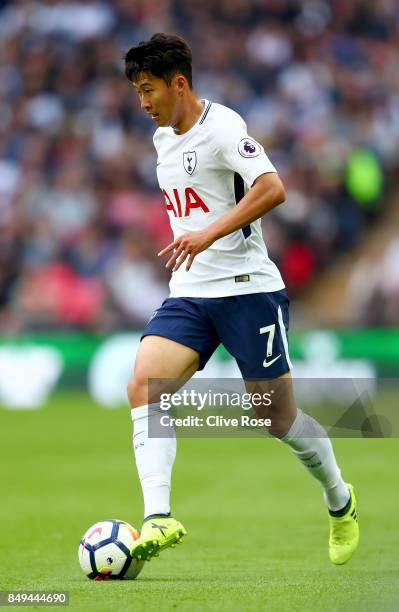 Heung-Min Son of Tottenham Hotspur during the Premier League match between Tottenham Hotspur and Swansea City at Wembley Stadium on September 16,...