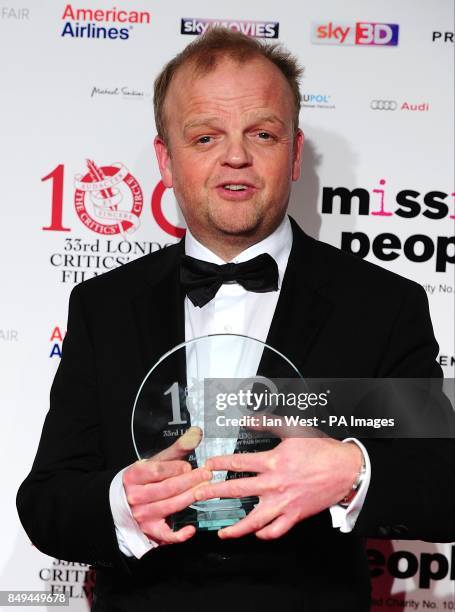 British Actor Of The Year winner Toby Jones in the press room at the 2013 London Critics' Circle Film Awards at the May Fair Hotel, Stratton Street,...