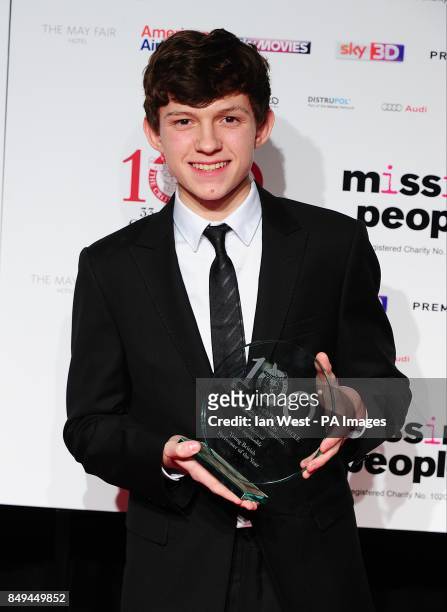 Young British Performer Of The Year Winner Tom Holland in the press room at the 2013 London Critics' Circle Film Awards at the May Fair Hotel,...