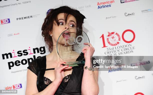 Dilys Powell for Award for Excellence In Film Award winner Helena Bonham Carter in the press room at the 2013 London Critics' Circle Film Awards at...