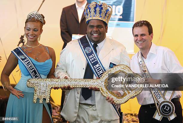 Rio's carnival King "Momo" Milton Jr. And Queen Jessica Maia receive from Rio de Janeiro's Mayor Eduardo Paes the keys of the city --official opening...