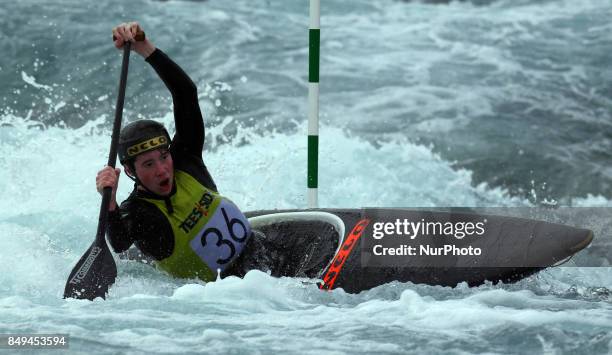 James Gibbons of Llandysul Paddlers / Nelo U 18 compete in the Kayak Women during the British Canoeing 2017 British Open Slalom Championships at Lee...