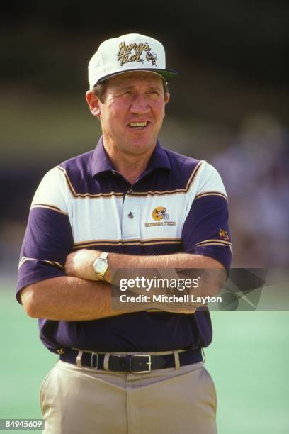 Bobby Ross, head coach of the Georgie Tech Yellow Jackets, before a college football game against the North Carolina Tar Heels on September 30, 1991...