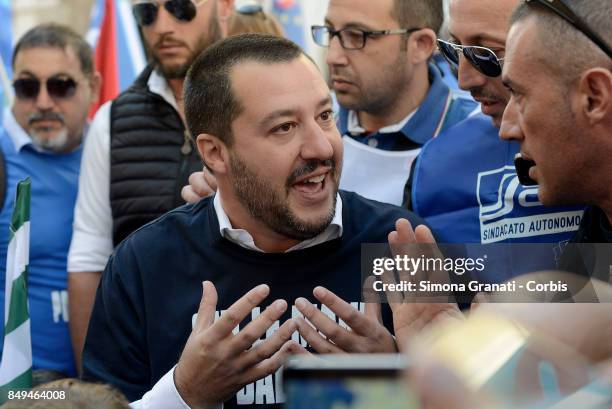 Secretary of The Northern League Matteo Salvini meets protesters from The Penitentiary Police, on September 19, 2017 in Rome, Italy. The Penitentiary...