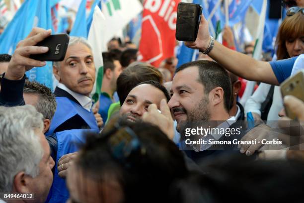 Secretary of The Northern League Matteo Salvini meets protesters from The Penitentiary Police, on September 19, 2017 in Rome, Italy. The Penitentiary...