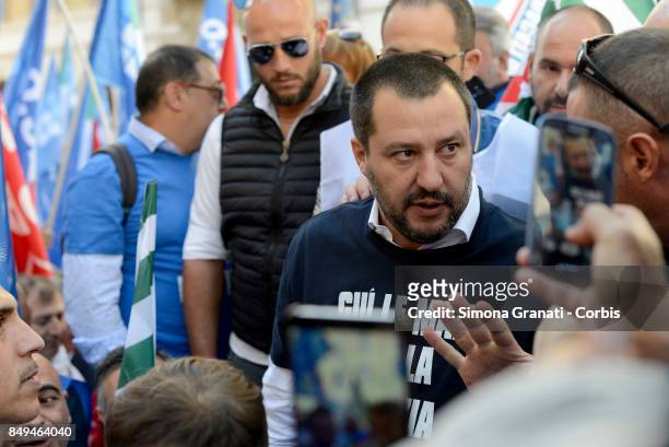 Secretary of The Northern League Matteo Salvini meets protesters from The Penitentiary Police, on September 19, 2017 in Rome, Italy. The Penitentiary...