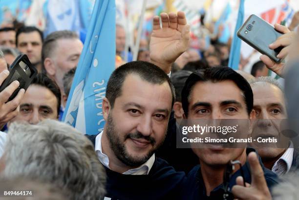 Secretary of The Northern League Matteo Salvini meets protesters from The Penitentiary Police, on September 19, 2017 in Rome, Italy. The Penitentiary...