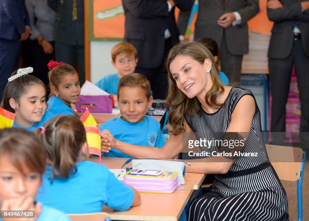 Queen Letizia of Spain attends the opening of the 2017-2018 scholarship course at 'San Matias' School Centre on September 19, 2017 in Santa Cruz de...