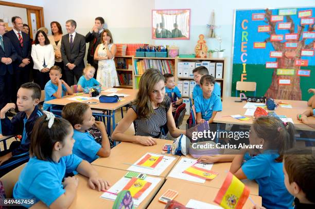 Queen Letizia of Spain attends the opening of the 2017-2018 scholarship course at 'San Matias' School Centre on September 19, 2017 in Santa Cruz de...