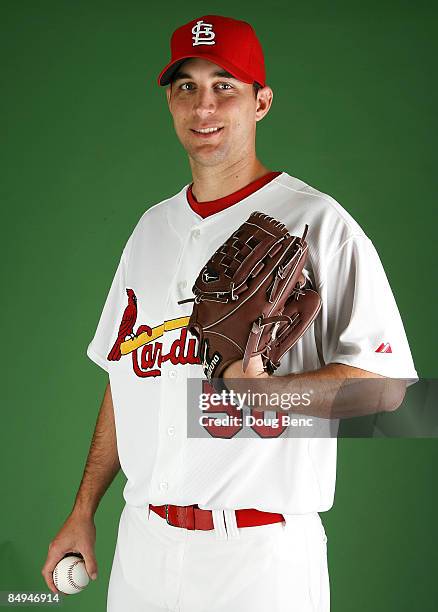 Pitcher Adam Wainwright of the St. Louis Cardinals poses during photo day at Roger Dean Stadium on February 20, 2009 in Jupiter, Florida.