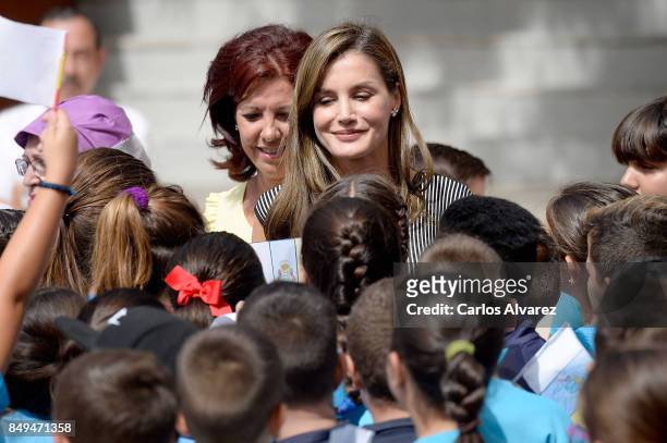 Queen Letizia of Spain attends the opening of the opening of the 2017-2018 scholarship courseat 'San Matias' School Centre on September 19, 2017 in...