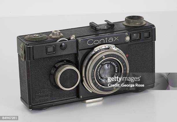 German-made Zeiss Ikon Contax 1 "Type 2" 35mm rangefinder film camera with a Tessar 50mm f3.5 lens is seen in this 2009 Healdsburg, California,...