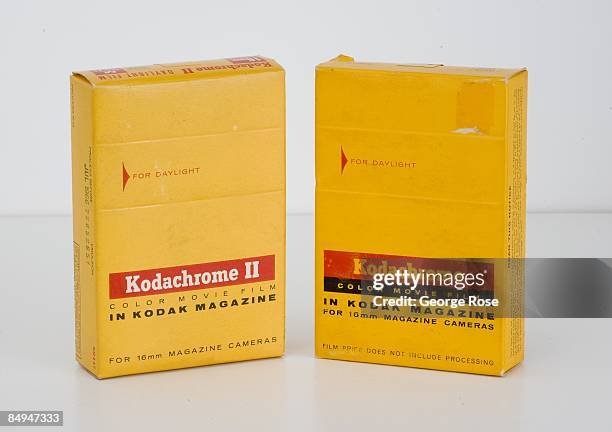 Two boxes of American-made Kodak Kodachrome 16mm color daylight movie film are seen in this 2009 Healdsburg, California, studio photo.