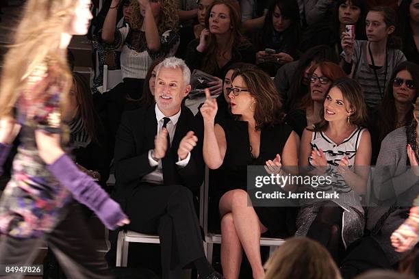 Actor John Slattery, Talia Balsam and Natalie Morales attend Nanette Lepore Fall 2009 during Mercedes-Benz Fashion Week at The Promenade in Bryant...