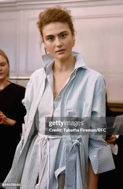 Model backstage ahead of the palmer//harding show during London Fashion Week September 2017 on September 19, 2017 in London, England.