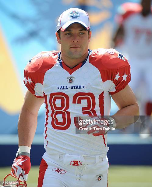 Wes Welker of the New England Patriots runs onto the field during AFC pre-game introductions before the NFL Pro Bowl in Aloha Stadium on February 8,...