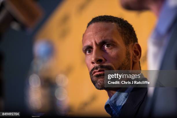 Rio Ferdinand during a press conference at The Town Hall Hotel on September 19, 2017 in London, England. Retired England international footballer Rio...