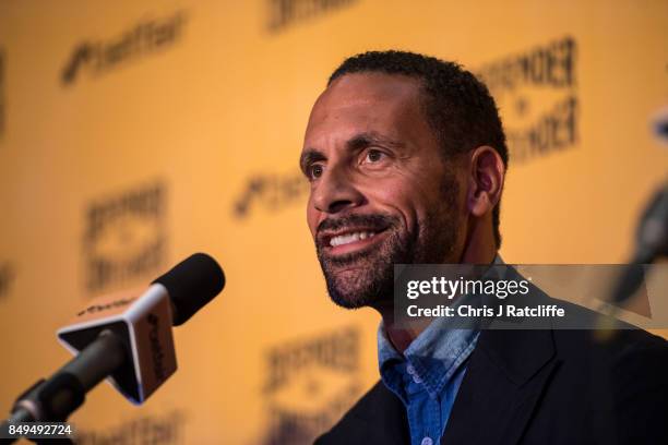 Rio Ferdinand during a press conference at The Town Hall Hotel on September 19, 2017 in London, England. Retired England international footballer Rio...