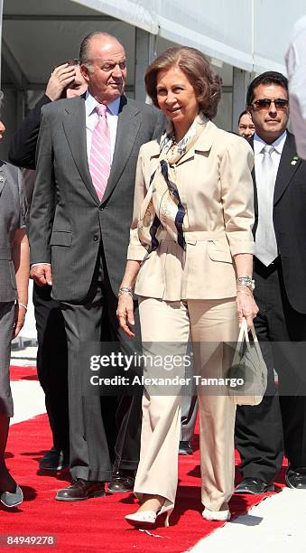 King Juan Carlos and Queen Sofia of Spain attend the ribbon cutting ceremony at the Wines of Spain pavilion at Whole Foods Grand Tasting Village at...