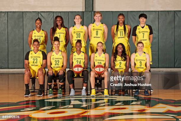 The Seattle Storm pose for their annual team photo on August 29, 2017 at Key Arena in Seattle, Washington. NOTE TO USER: User expressly acknowledges...