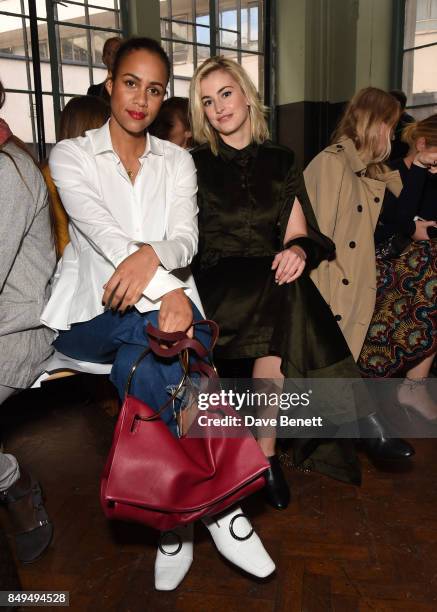 Zawe Ashton and Stefanie Martini attend the palmer//harding SS18 catwalk show during London Fashion Week September 2017 at The College on September...