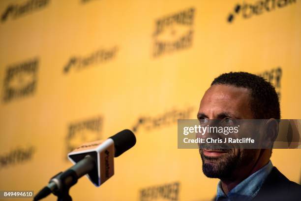 Rio Ferdinand during a press conference at The Town Hall Hotel on September 19, 2017 in London, England. Retired England international footballer Rio...