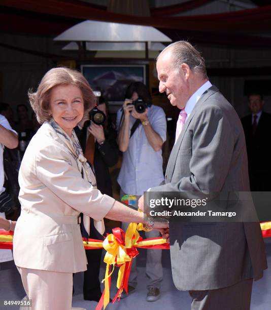 Queen Sofia and King Juan Carlos of Spain attend the ribbon cutting ceremony at the Wines of Spain pavilion at Whole Foods Grand Tasting Village at...
