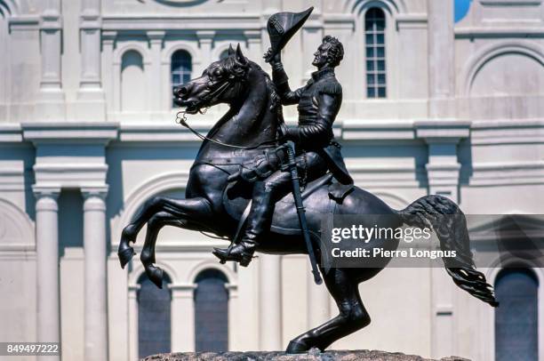 close up of the statue of andrew jackson, jackson square, new orleans, louisiana, usa - jackson square foto e immagini stock
