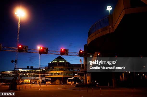 ferry terminal by night helsingborg skane sweden. - helsingborg if stock pictures, royalty-free photos & images