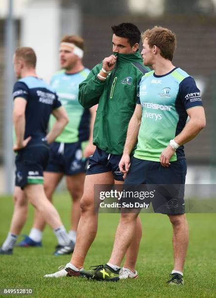 Galway , Ireland - 19 September 2017; Cian Kelleher, left, and Kieran Marmion, right, of Connacht during squad training at the Sportsground in Galway.