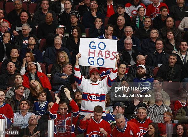 Montreal Canadiens fan look on from the crowd during the game between the Vancouver Canucks and the Montreal Canadiens at General Motors Place on...