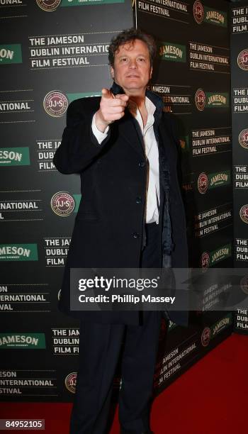 Actor Colin Firth arrives at Cineworld for a gala screening of 'Genova' as part of the Jameson Dublin International Film Festival on February 20,...