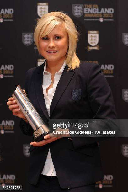 England's Stephanie Houghton with her Senior Women's Player of the Year award during the FA England Awards at The Hilton, St George's Park, Burton...
