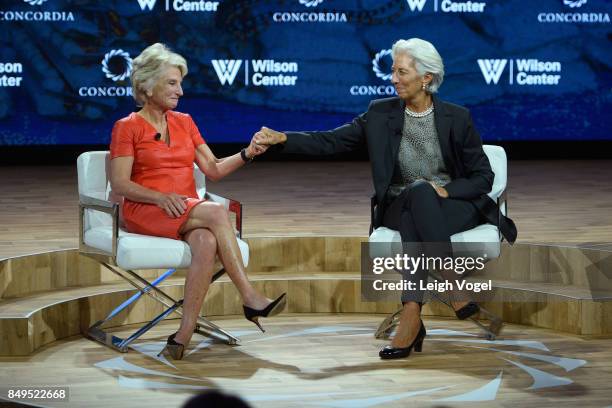 Hon. Jane Harman, Director, President, and CEO, Wilson Center and Christine Lagarde, Managing Director, International Monetary Fund speak at The 2017...