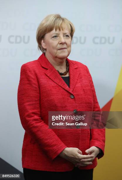 German Chancellor and Christian Democrat Angela Merkel waves attends an election campaign stop on September 19, 2017 in Wismar, Germany. Merkel is...