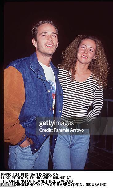 San Diego, CA. Luke Perry with his wife, Minnie Sharp at the opening of Planet Hollywood in San Diego.