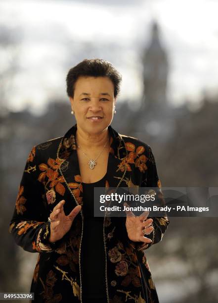 Baroness Scotland attends a photo call to promote One Billion Rising, a global grassroots movement aiming to end violence towards women and girls...