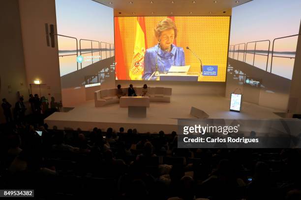 Her Majesty Queen Sofia of Spain Attends Alzheimer's Global Summit Lisbon 2017 on September 19, 2017 in Lisbon, Portugal.