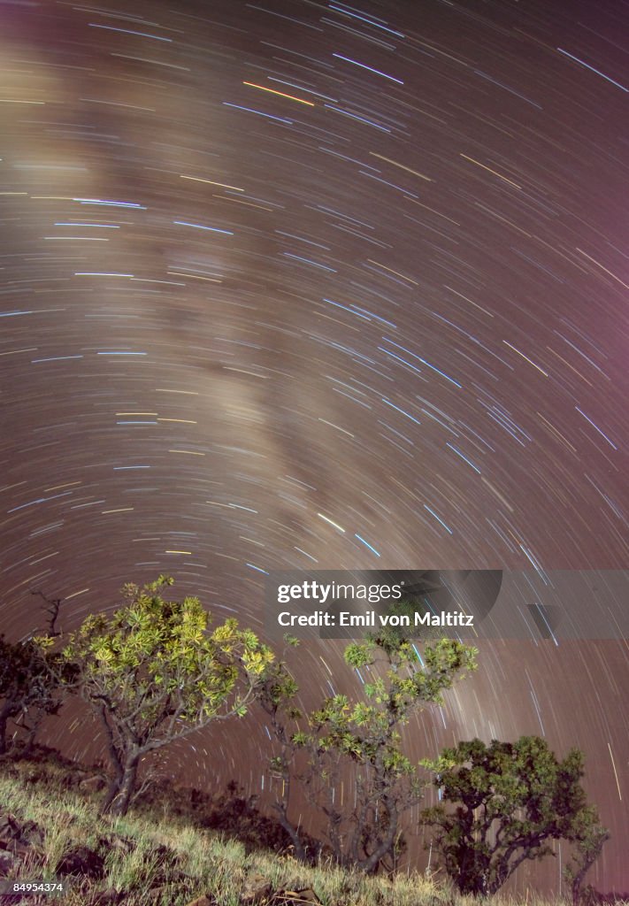 Star trail in the Drakensberg. Injasuti National Park, Drakensberg, KwaZulu-Natal Province, South Africa